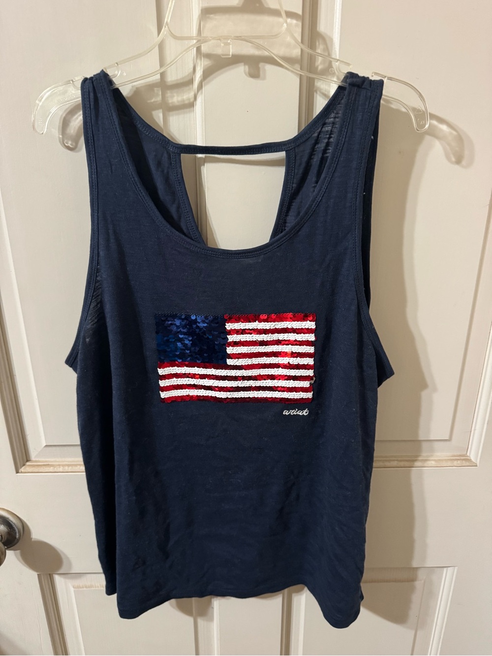 Ariat Navy Sleeveless Top with White Brand Tag Sequin